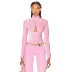 Blumarine Velvet Bodysuit in Lilac Chiffon 42 New Womens Long Sleeve Blouse